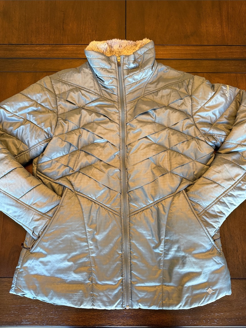 Women's Gray Green Quilted Puffer Jacket